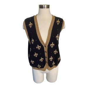 Marisa Christina Classics Fluer de Lis Vest VTG Sz M Black Gold Saints